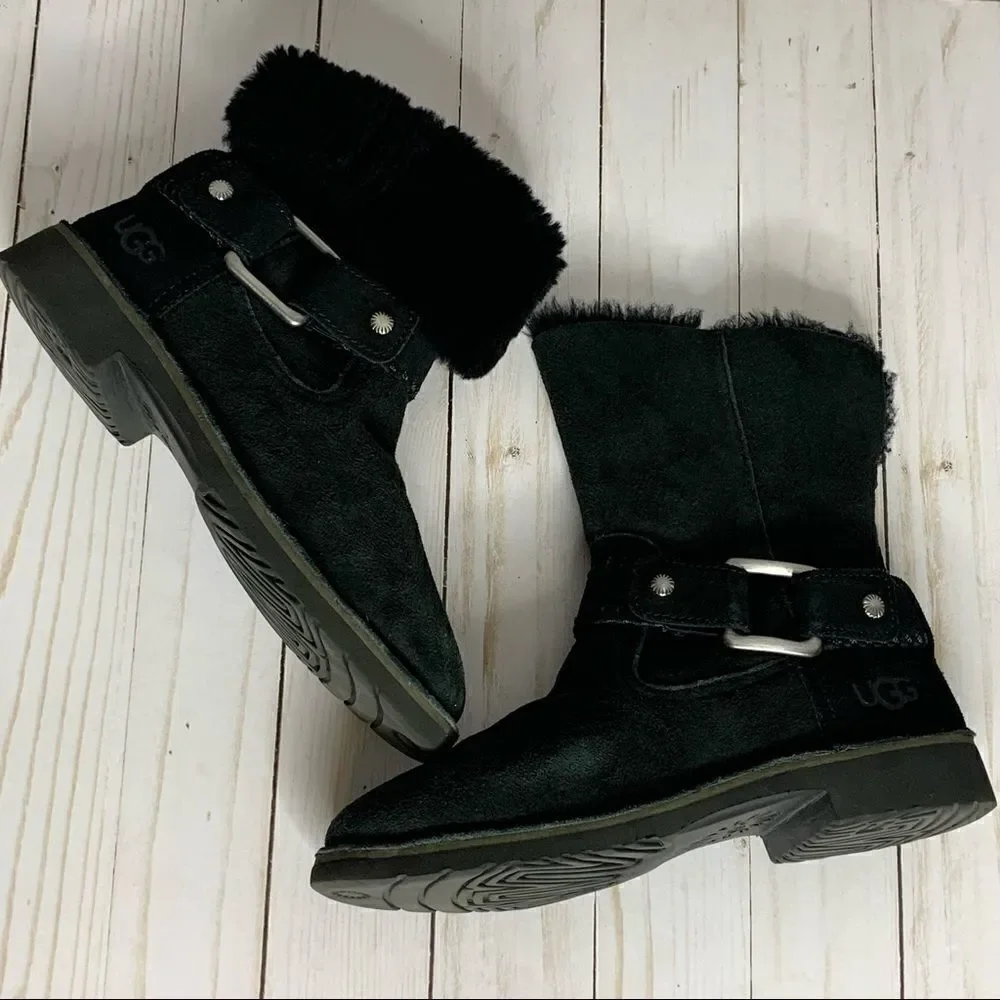 Ugg Cedric Black fur lined leather boots